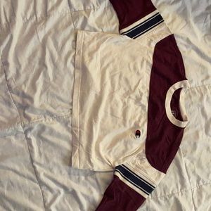 Cropped blue and burgundy Champion sweater